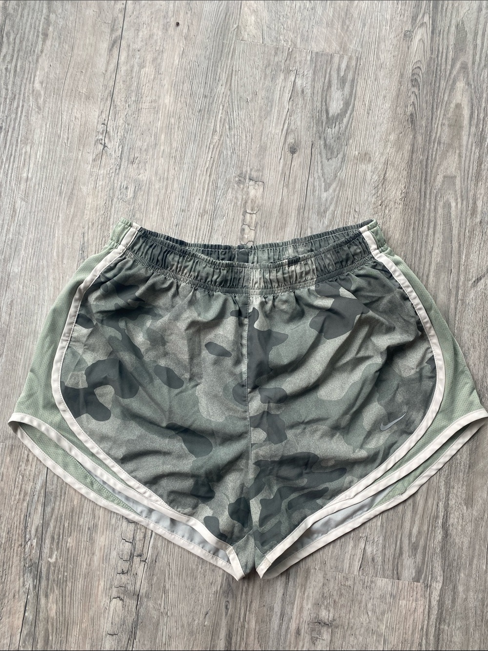 Nike Women's Green Camo Athletic Shorts with Contrast Trim